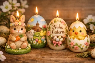 Liebevoll gestaltete Kerzen für Ostern