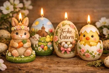 Liebevoll gestaltete Kerzen für Ostern